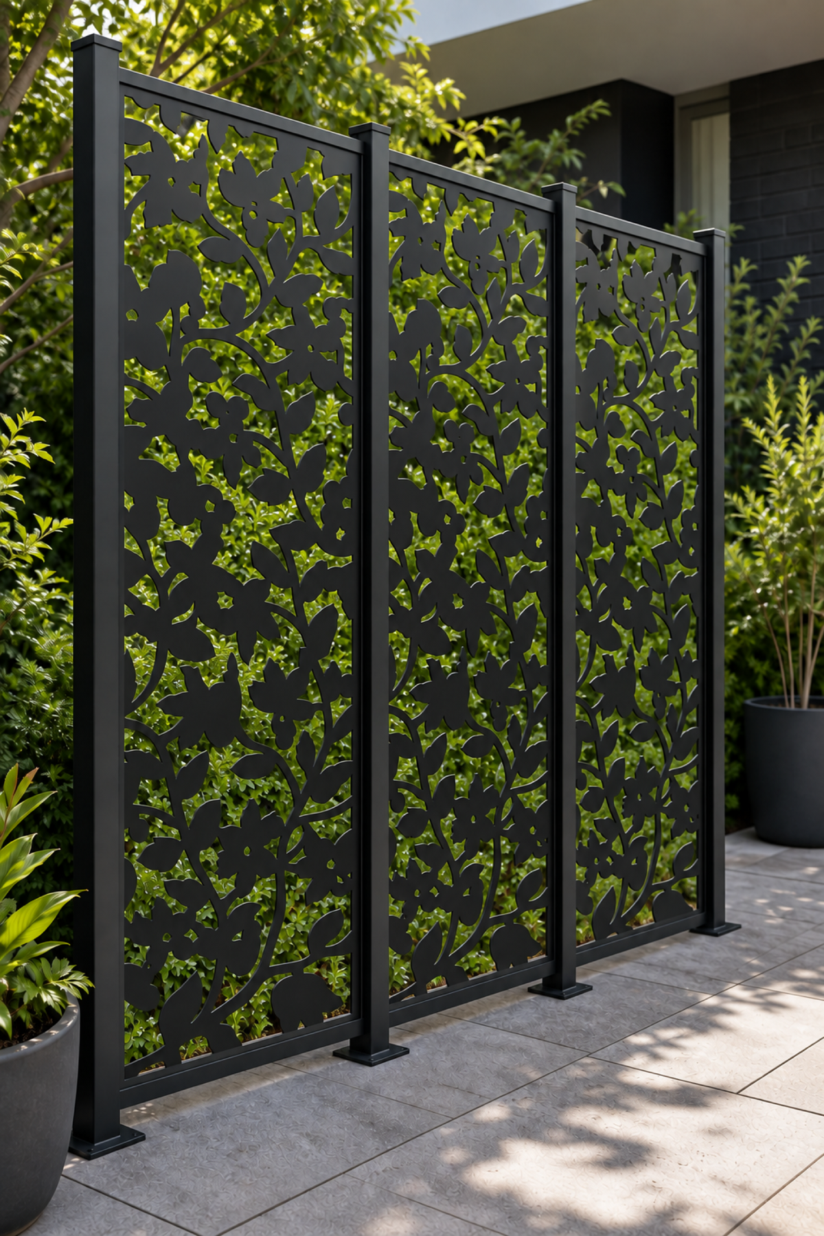 Design 227 Climbing Ivy Silhouette Laser Cut Metal Privacy Screen Panel oblique angle view