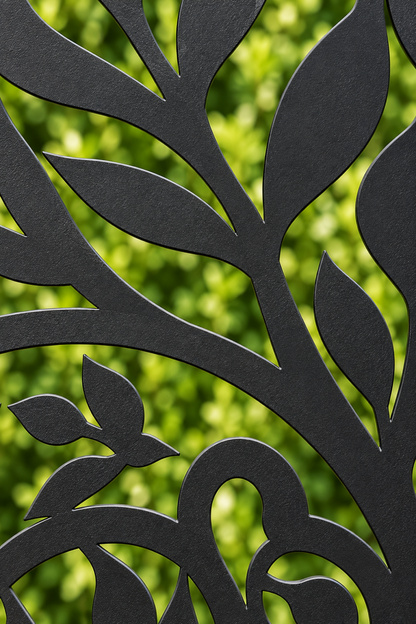 Design 229 Leaf Medallion Column Laser Cut Metal Privacy Screen Panel close-up detail view