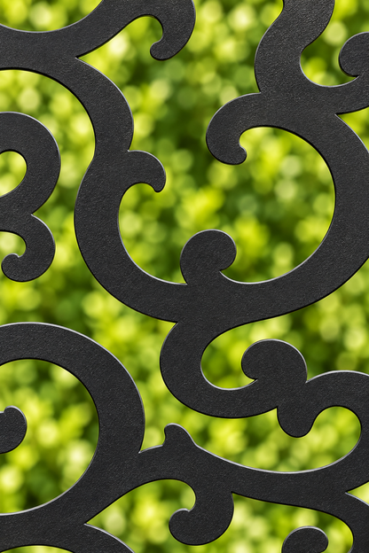 Design 231 Compact Cloud Scroll Laser Cut Metal Privacy Screen Panel close-up detail view