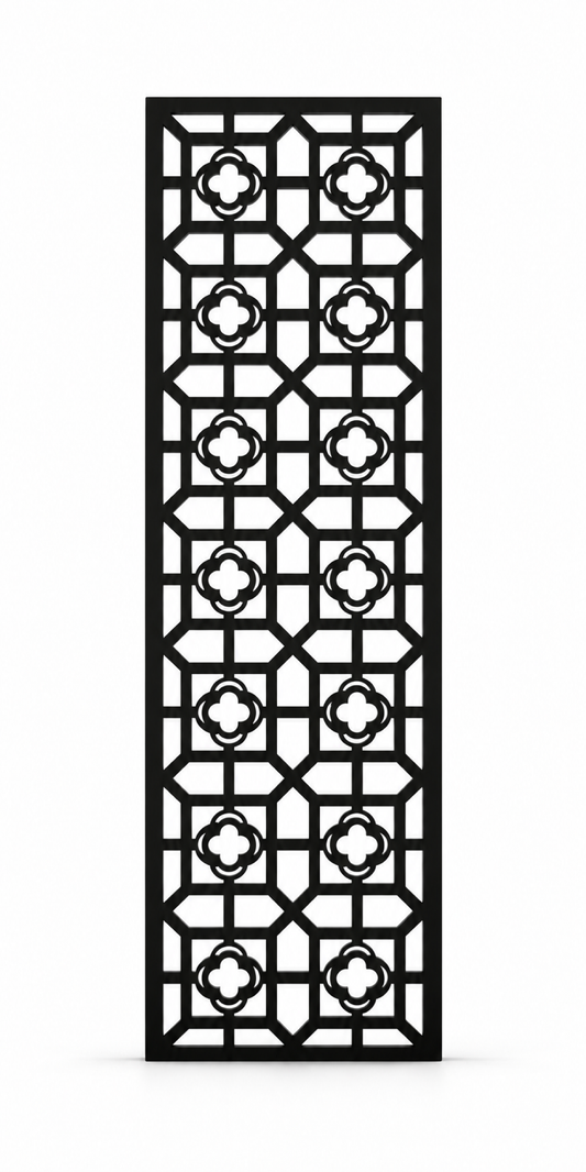 Design 233 Octagon Floral Grid Laser Cut Metal Privacy Screen Panel front main view