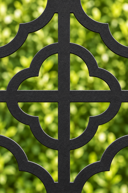Design 234 Round Key Lattice Laser Cut Metal Privacy Screen Panel close-up detail view