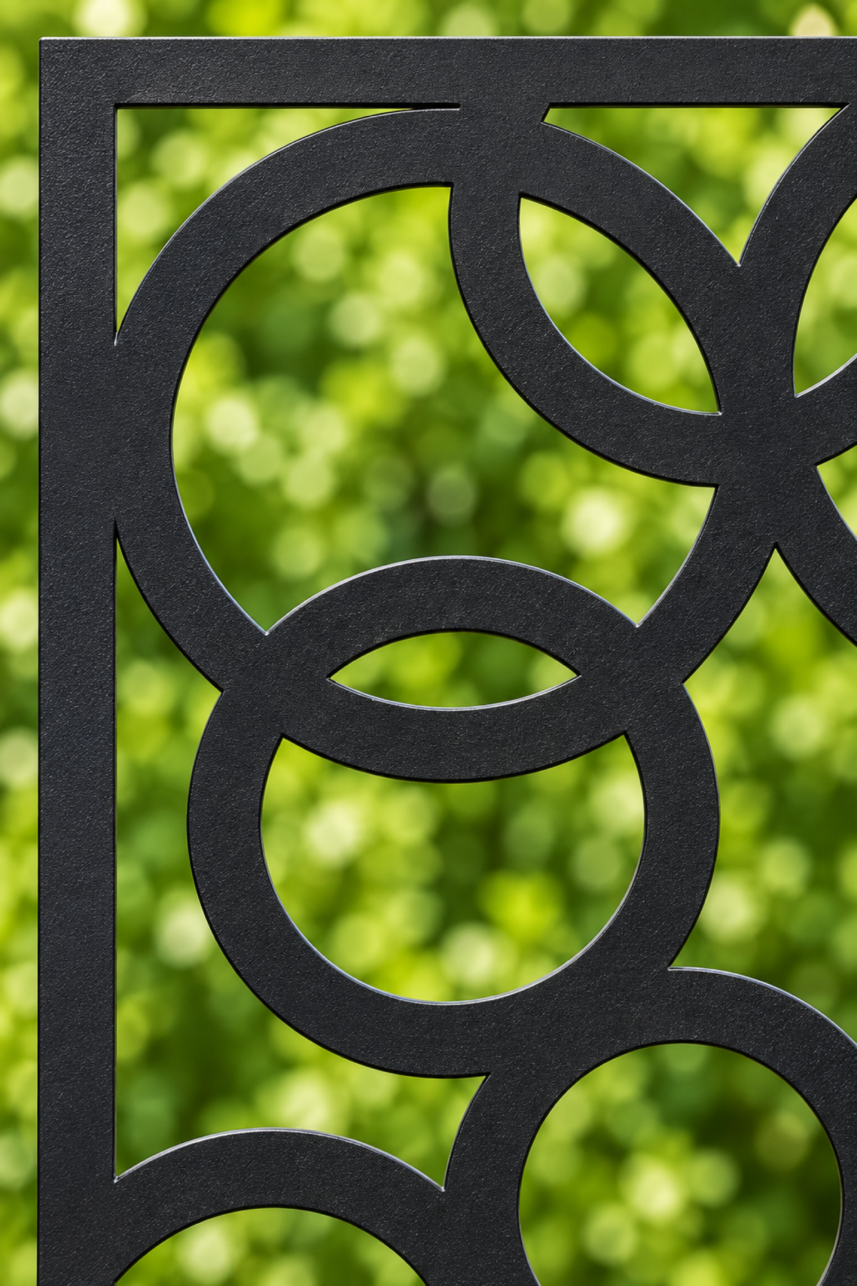 Design 236 Bubble Ring Mosaic Laser Cut Metal Privacy Screen Panel close-up detail view