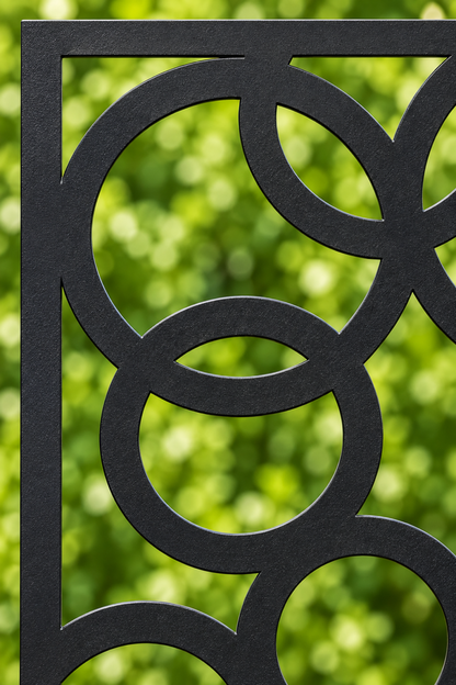 Design 236 Bubble Ring Mosaic Laser Cut Metal Privacy Screen Panel close-up detail view