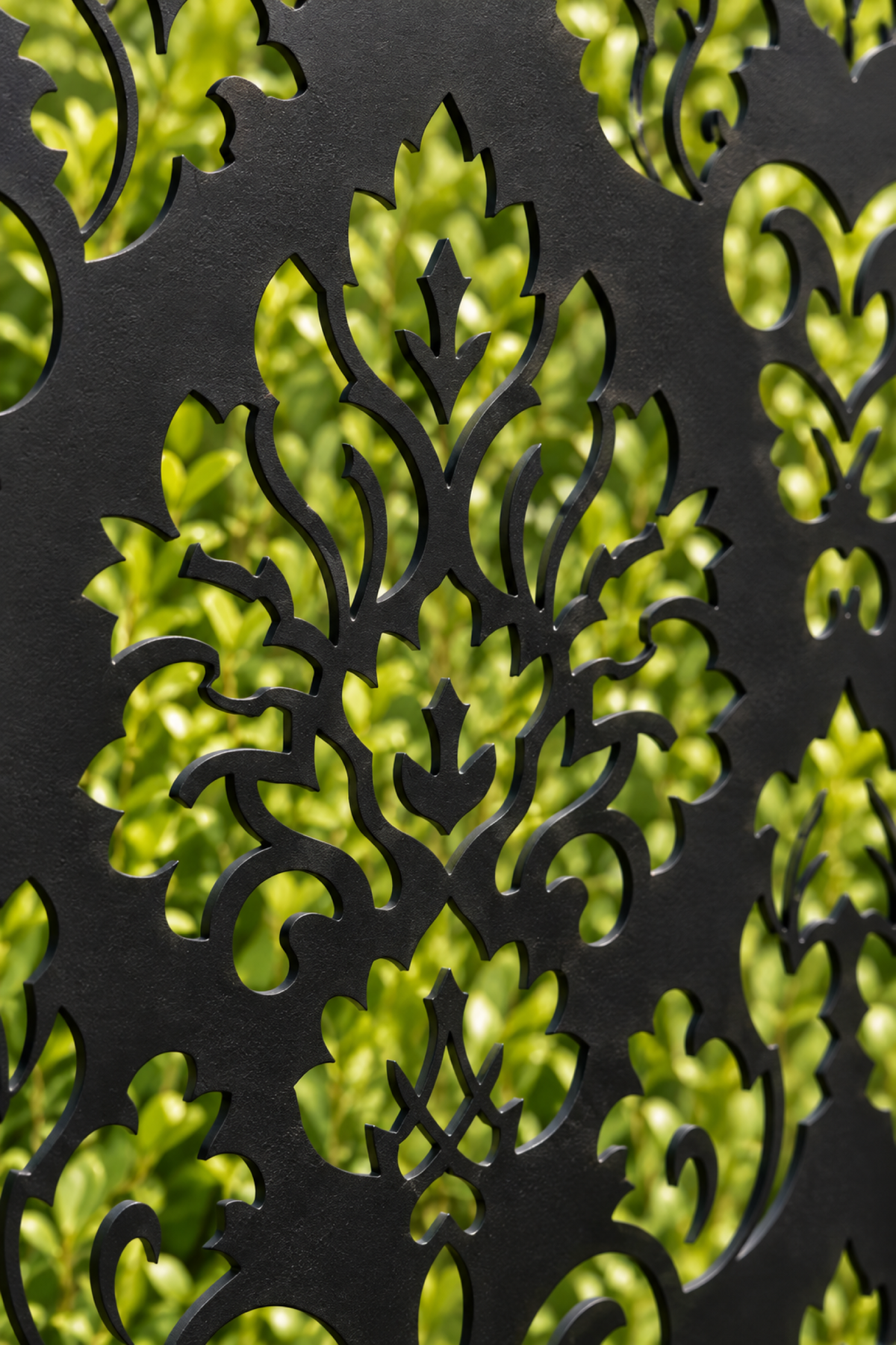 Design 237 Damask Floral Border Laser Cut Metal Privacy Screen Panel close-up detail view