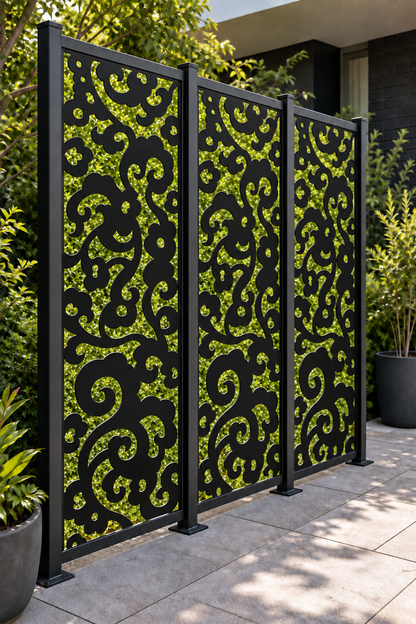 Design 241 Bold Cloud Totem Laser Cut Metal Privacy Screen Panel oblique angle view