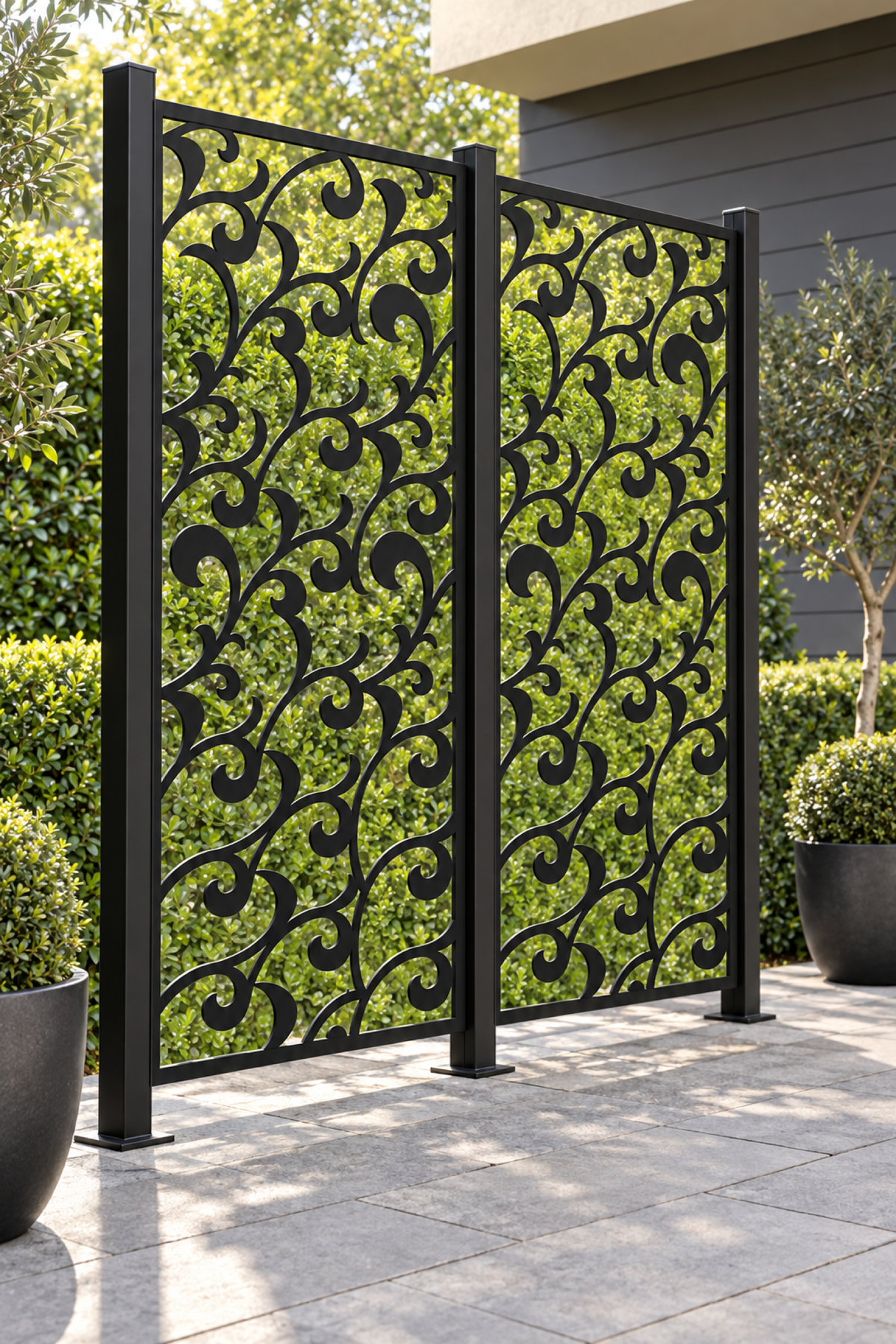 Design 244 Wave Crest Repeat Laser Cut Metal Privacy Screen Panel oblique angle view