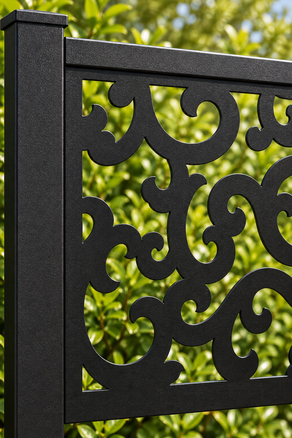 Design 245 Narrow Cloud Border Laser Cut Metal Privacy Screen Panel close-up detail view