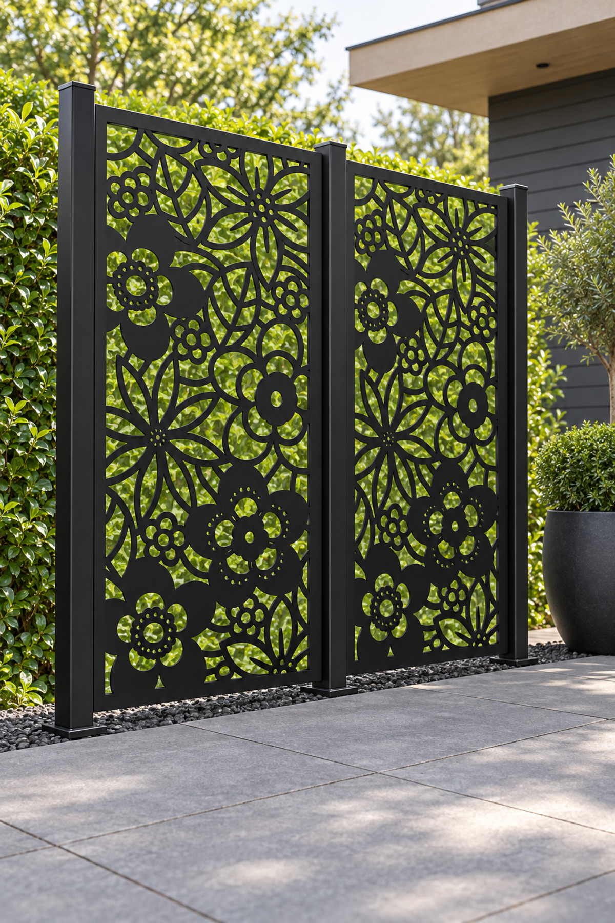 Design 246 Garden Flower Collage Laser Cut Metal Privacy Screen Panel oblique angle view