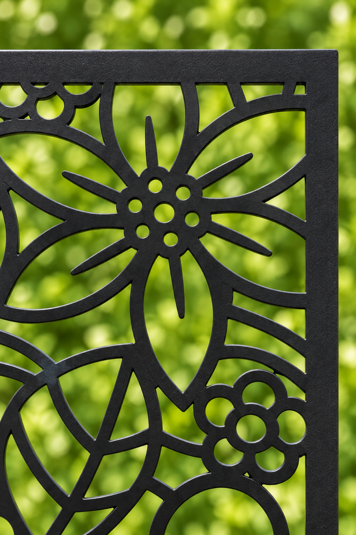 Design 246 Garden Flower Collage Laser Cut Metal Privacy Screen Panel close-up detail view
