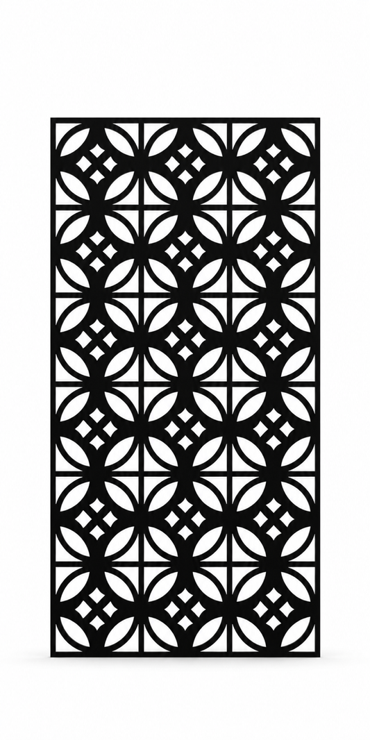 Design 247 Petal Circle Grid Laser Cut Metal Privacy Screen Panel front main view