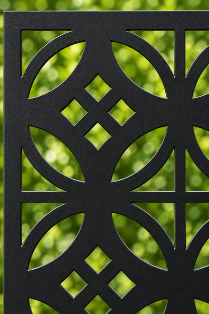 Design 247 Petal Circle Grid Laser Cut Metal Privacy Screen Panel close-up detail view