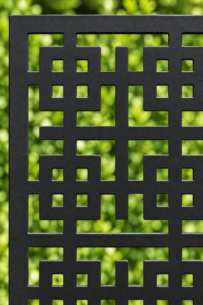 Design 248 Fine Square Key Maze Laser Cut Metal Privacy Screen Panel close-up detail view