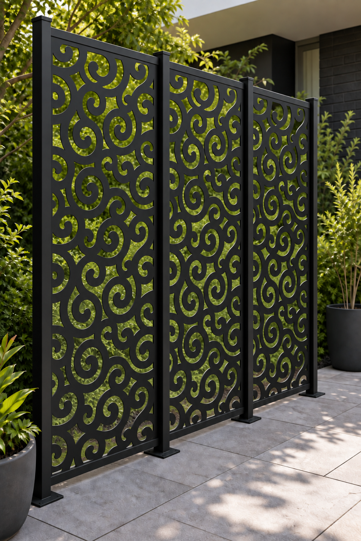 Design 249 Dense Wave Cloud Laser Cut Metal Privacy Screen Panel oblique angle view