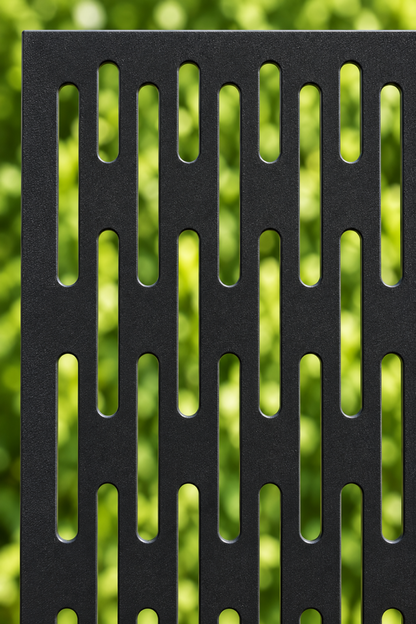 Design 250 Vertical Slot Rhythm Laser Cut Metal Privacy Screen Panel close-up detail view