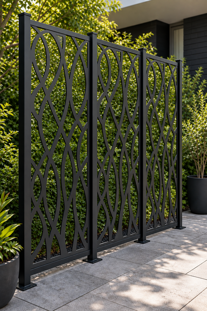 Design 251 Tall Sine Waves Laser Cut Metal Privacy Screen Panel oblique angle view