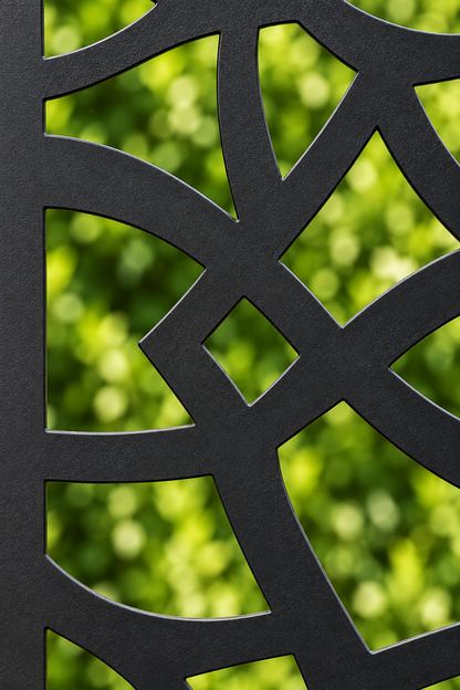 Design 252 Asymmetric Stone Grid Laser Cut Metal Privacy Screen Panel close-up detail view