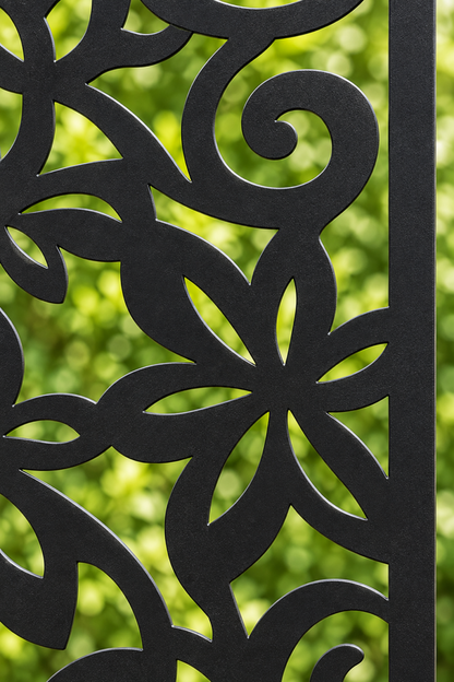 Design 254 Daisy Curl Garden Laser Cut Metal Privacy Screen Panel close-up detail view