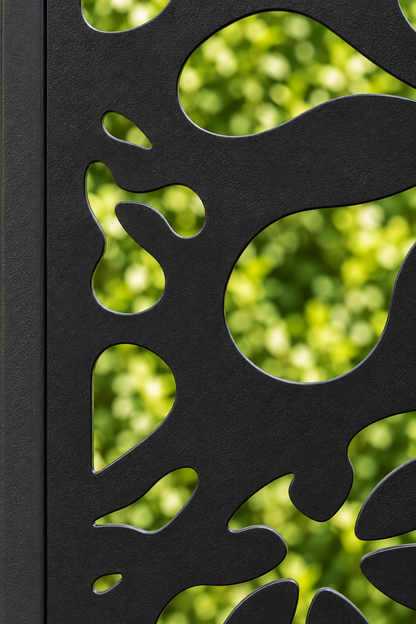 Design 255 Starburst Pebble Scatter Laser Cut Metal Privacy Screen Panel close-up detail view