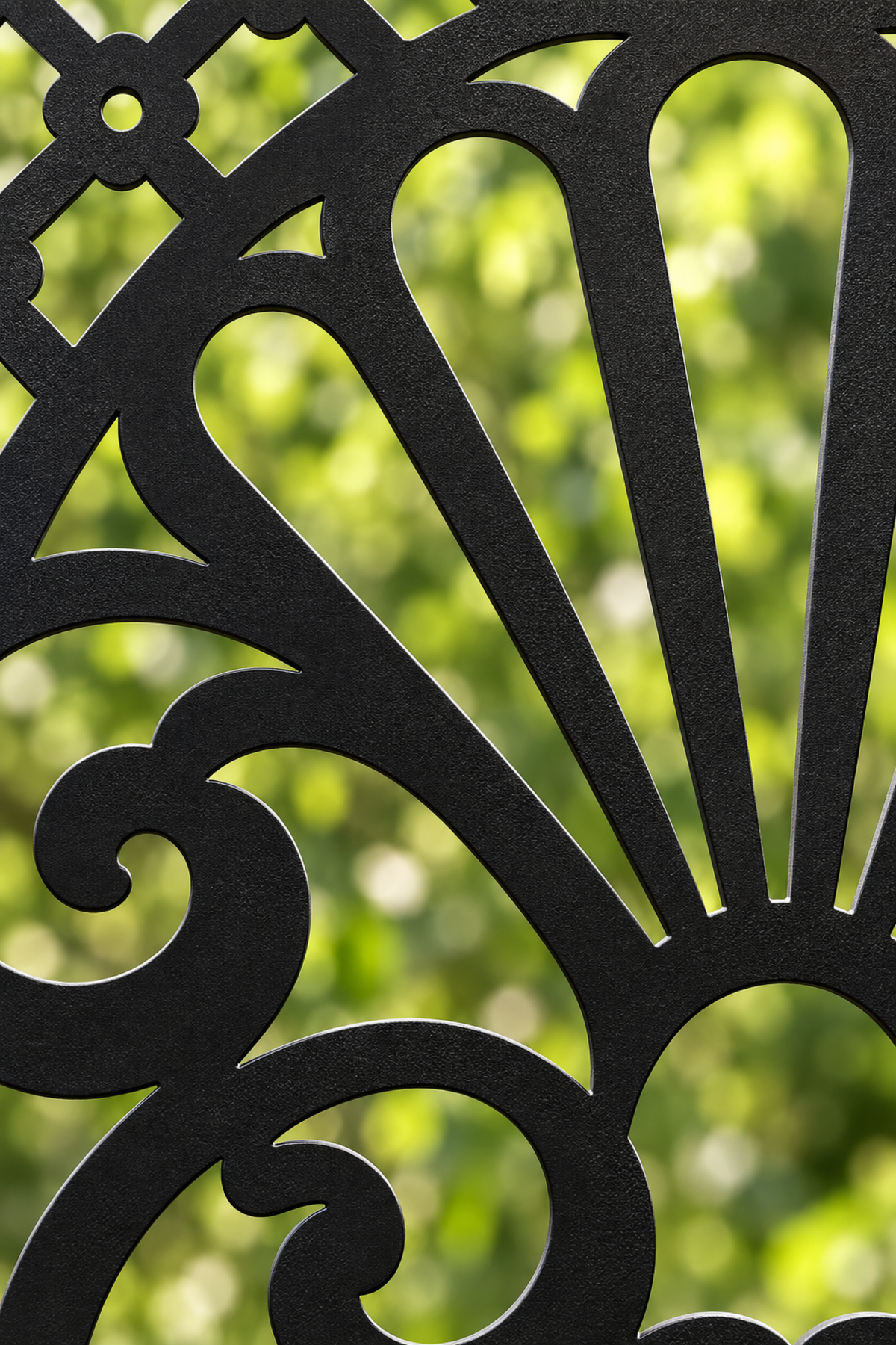 Design 258 Triple Fan Damask Laser Cut Metal Privacy Screen Panel close-up detail view