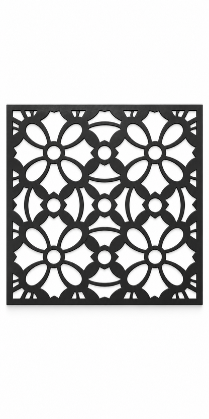 Design 261 Daisy Trellis Tile Laser Cut Metal Privacy Screen Panel front main view