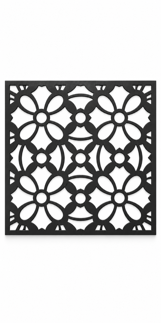 Design 261 Daisy Trellis Tile Laser Cut Metal Privacy Screen Panel front main view
