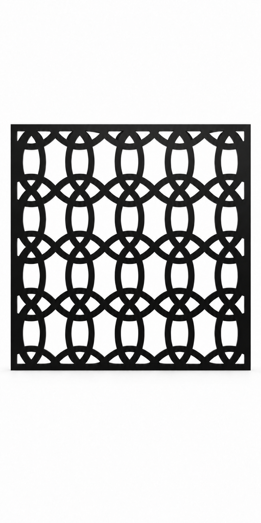 Design 263 Interlocking Oval Lattice Laser Cut Metal Privacy Screen Panel front main view