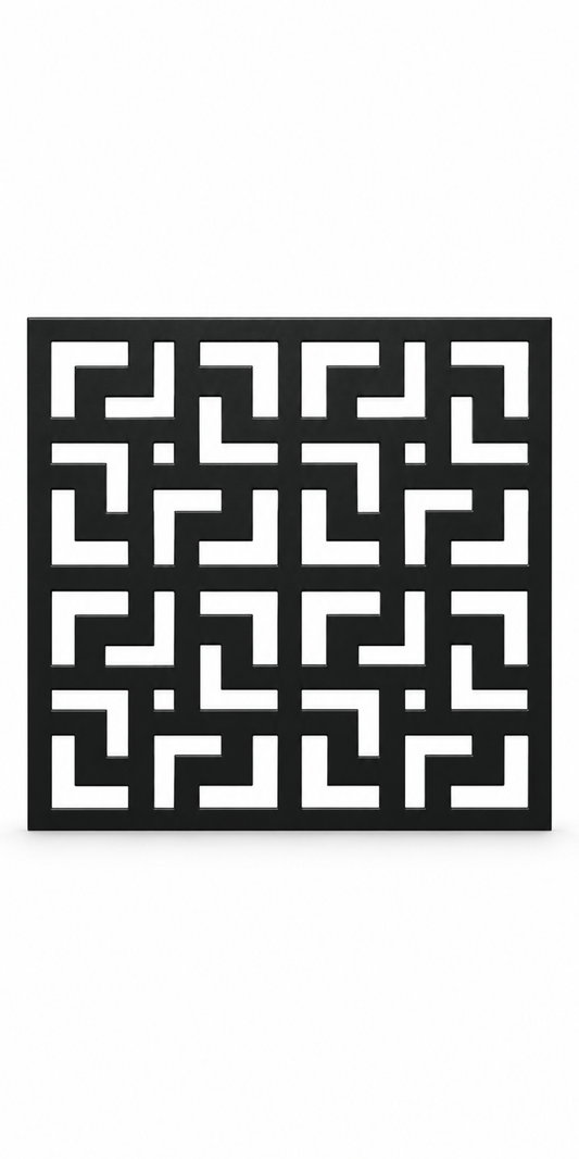 Design 264 Greek Key Maze Tile Laser Cut Metal Privacy Screen Panel front main view