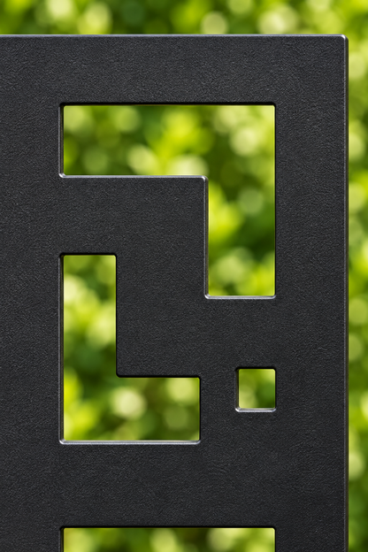 Design 264 Greek Key Maze Tile Laser Cut Metal Privacy Screen Panel close-up detail view