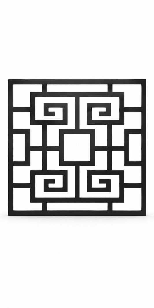 Design 266 Double Greek Key Laser Cut Metal Privacy Screen Panel front main view