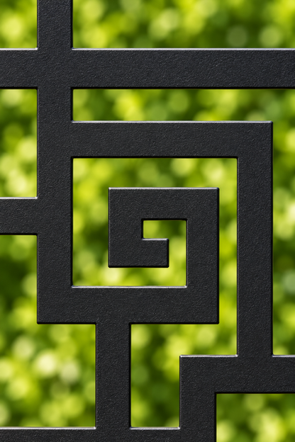 Design 266 Double Greek Key Laser Cut Metal Privacy Screen Panel close-up detail view