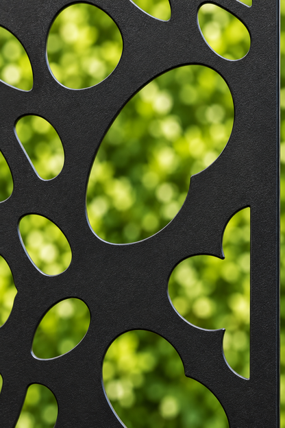 Design 267 Pebble Sunburst Laser Cut Metal Privacy Screen Panel close-up detail view
