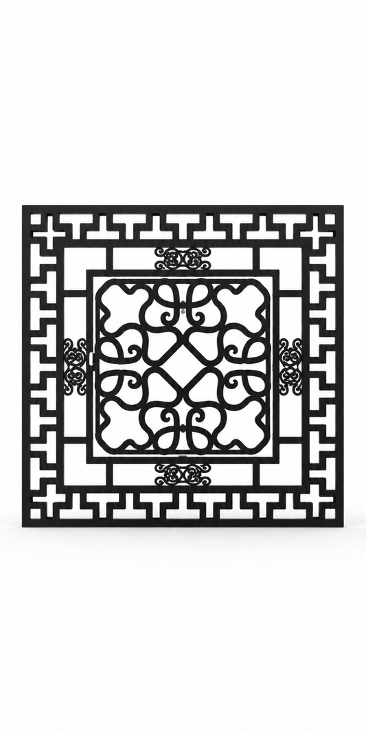 Design 268 Layered Greek Scroll Frame Laser Cut Metal Privacy Screen Panel front main view