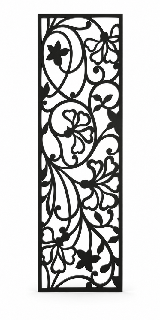 Design 272 Lily Scroll Column Laser Cut Metal Privacy Screen Panel front main view
