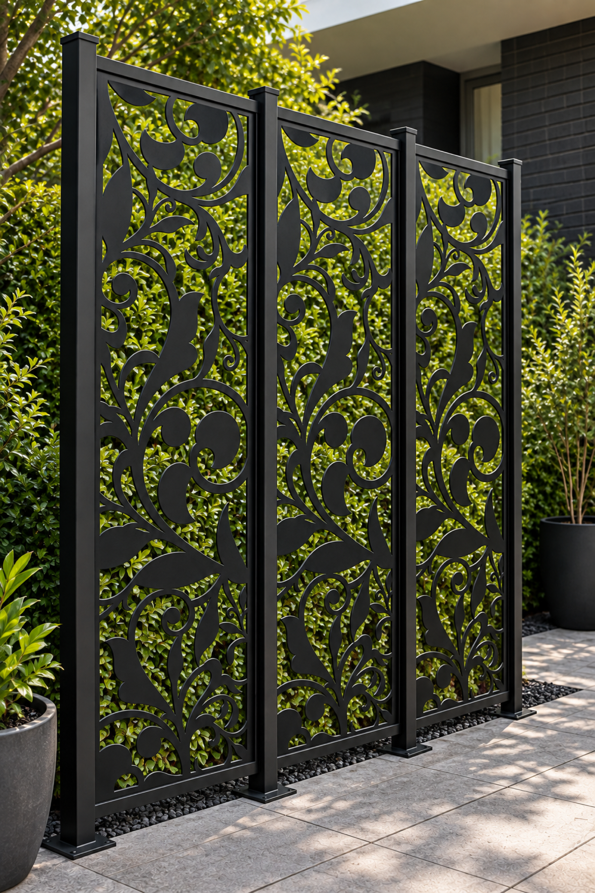 Design 273 Acanthus Bud Column Laser Cut Metal Privacy Screen Panel oblique angle view