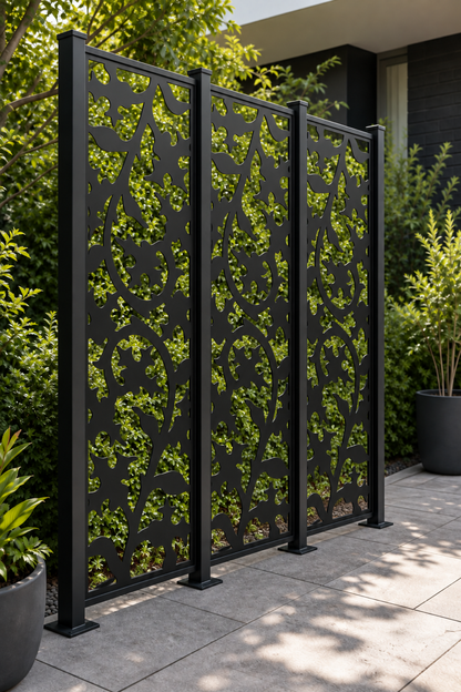 Design 275 Maple Vine Silhouette Laser Cut Metal Privacy Screen Panel oblique angle view