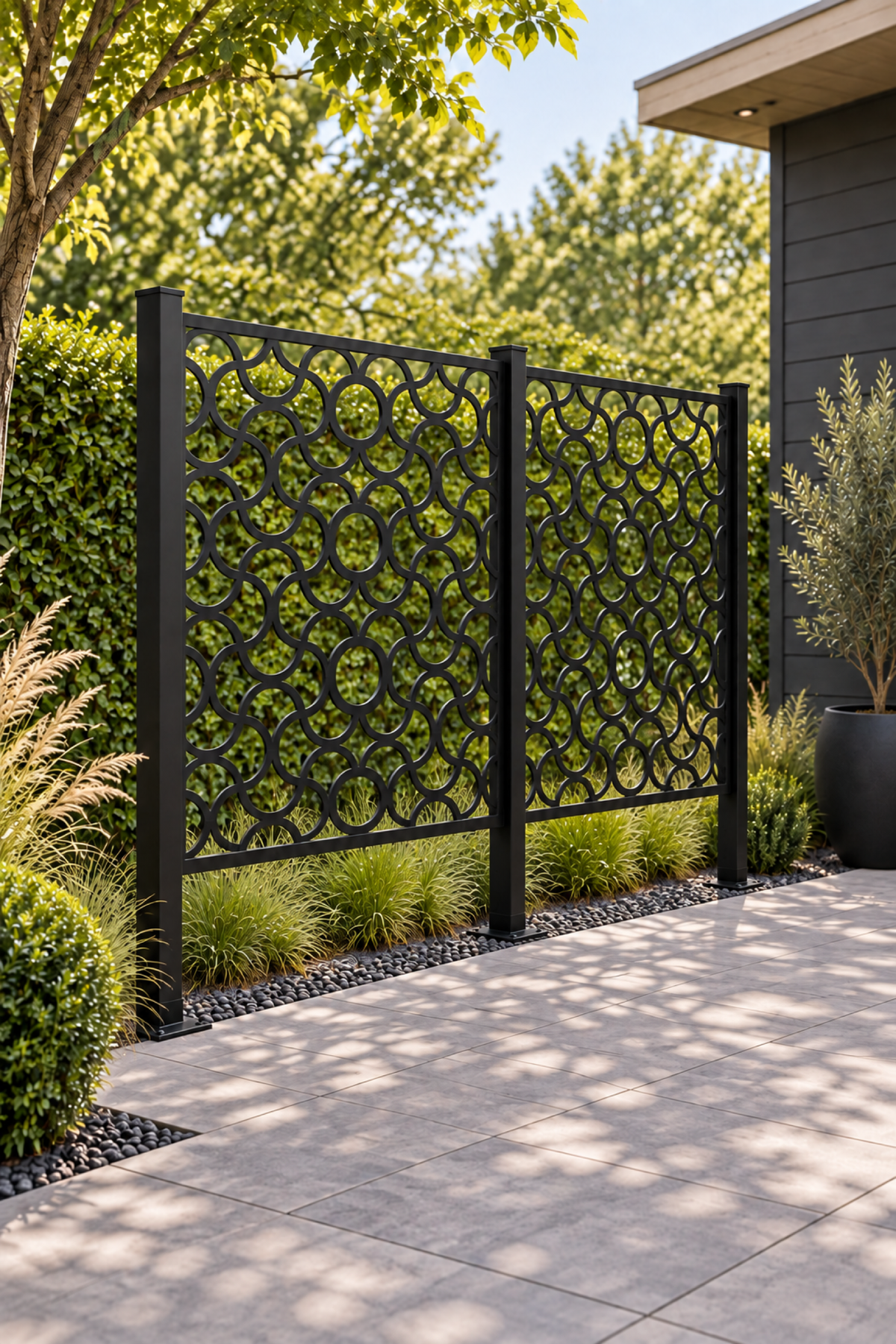 Design 276 Soft Loop Chain Laser Cut Metal Privacy Screen Panel oblique angle view