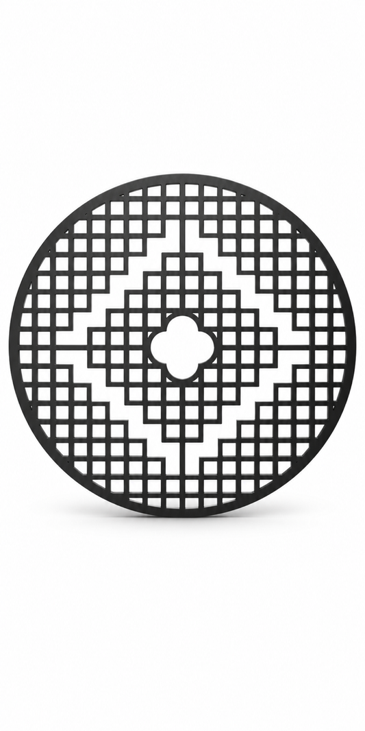 Design 278 Diamond Quatrefoil Medallion Laser Cut Metal Privacy Screen Panel front main view