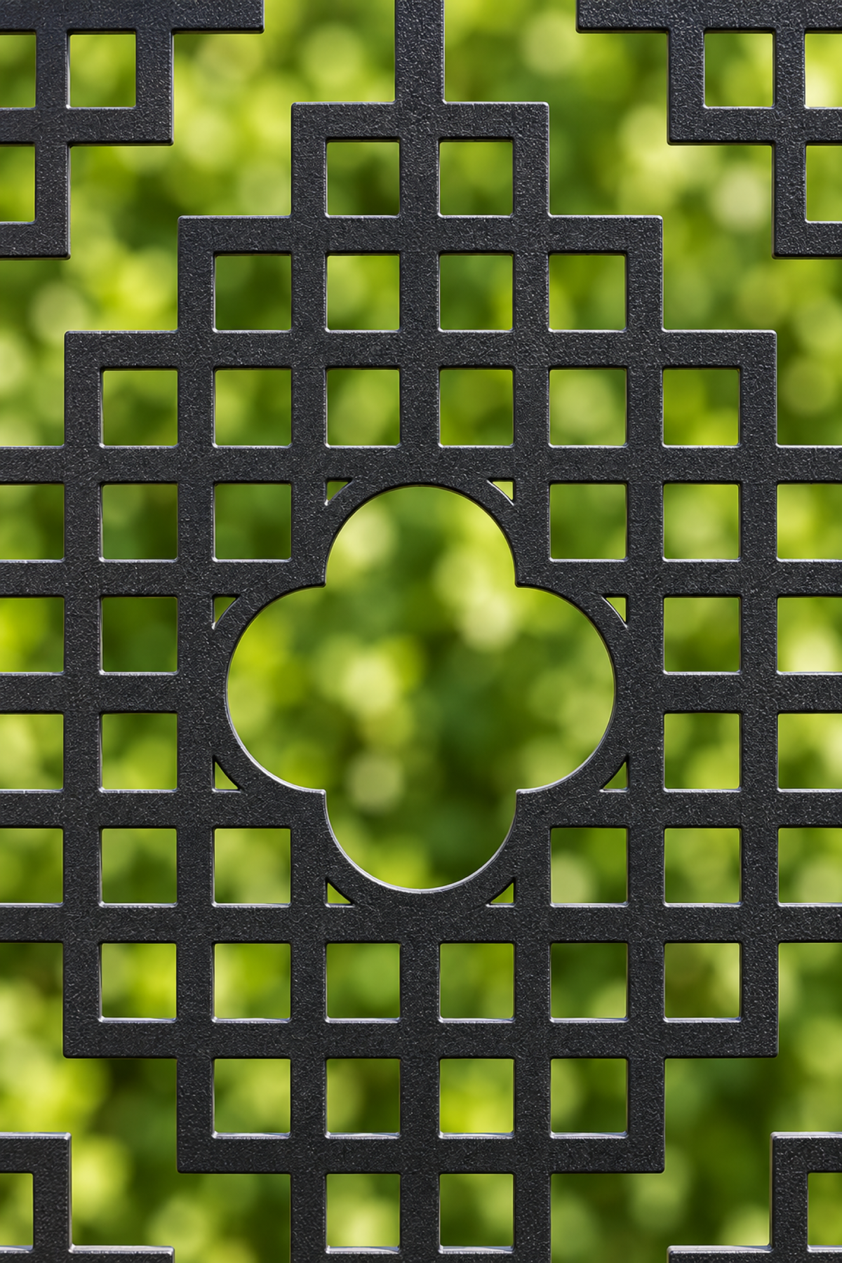 Design 278 Diamond Quatrefoil Medallion Laser Cut Metal Privacy Screen Panel close-up detail view