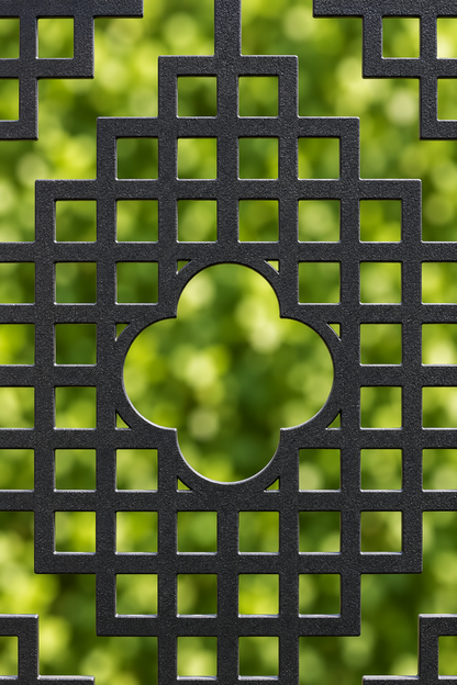 Design 278 Diamond Quatrefoil Medallion Laser Cut Metal Privacy Screen Panel close-up detail view