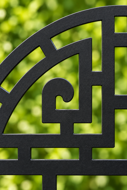 Design 279 Circular Longevity Maze Laser Cut Metal Privacy Screen Panel close-up detail view
