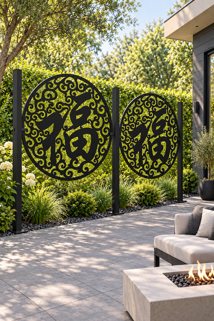 Design 280 Fortune Crane Medallion Laser Cut Metal Privacy Screen Panel oblique angle view