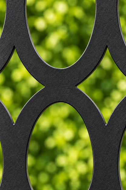 Design 281 Oval Chain Grid Laser Cut Metal Privacy Screen Panel close-up detail view
