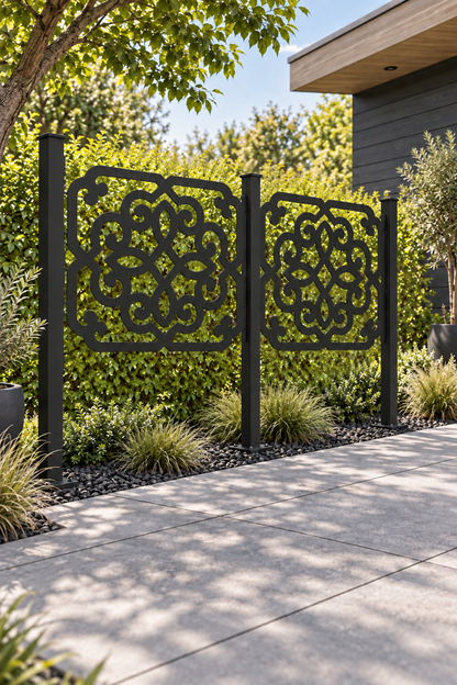 Design 283 Ornate Knot Medallion Laser Cut Metal Privacy Screen Panel oblique angle view