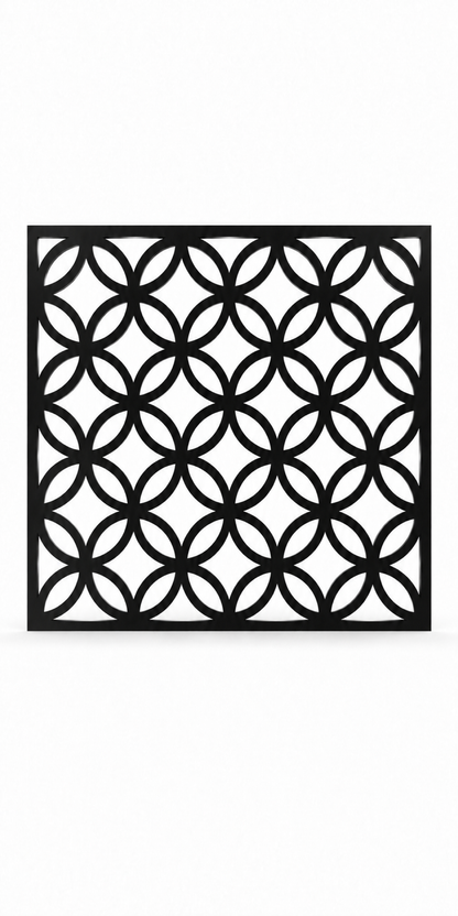 Design 284 Four Petal Ring Grid Laser Cut Metal Privacy Screen Panel front main view
