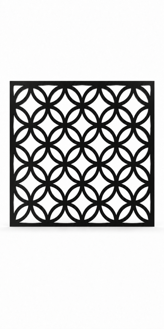 Design 284 Four Petal Ring Grid Laser Cut Metal Privacy Screen Panel front main view