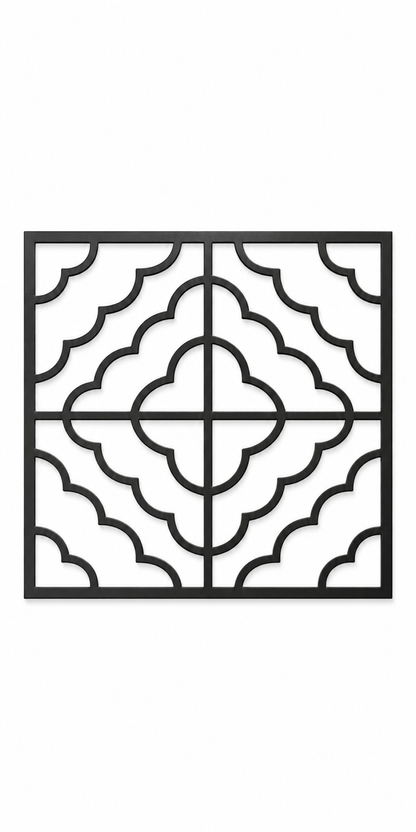 Design 286 Scalloped Cross Tile Laser Cut Metal Privacy Screen Panel front main view