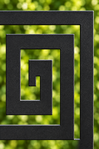 Design 289 Greek Key Border Laser Cut Metal Privacy Screen Panel close-up detail view