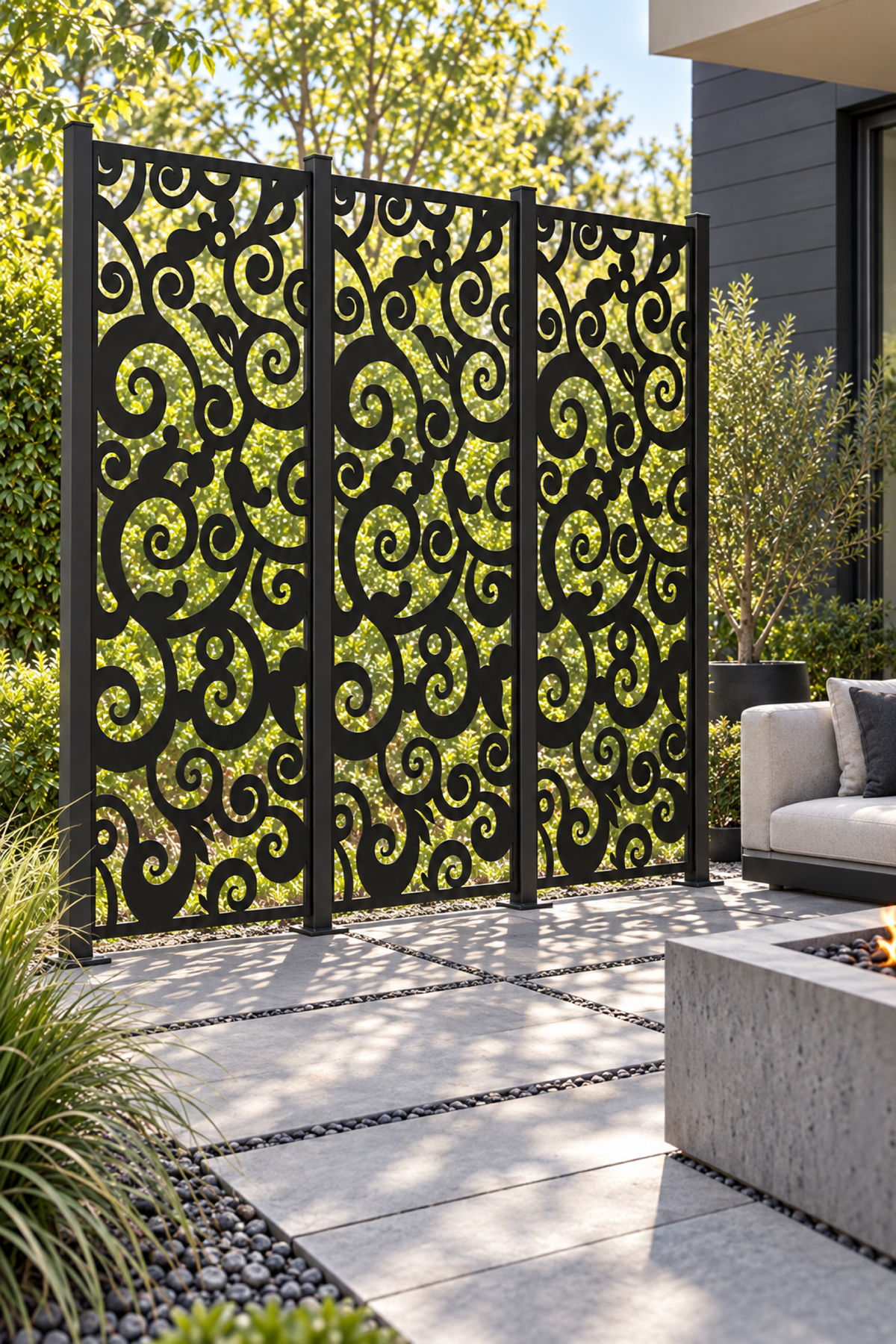 Design 295 Large Cloud Column Laser Cut Metal Privacy Screen Panel oblique angle view