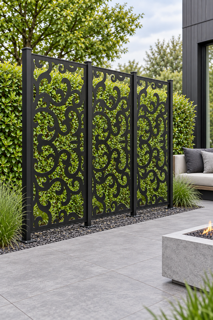 Design 296 Narrow Cloud Column Laser Cut Metal Privacy Screen Panel oblique angle view