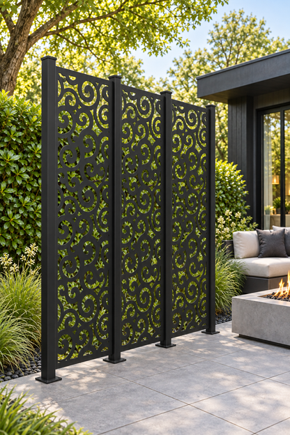 Design 297 Spiral Cloud Column Laser Cut Metal Privacy Screen Panel oblique angle view